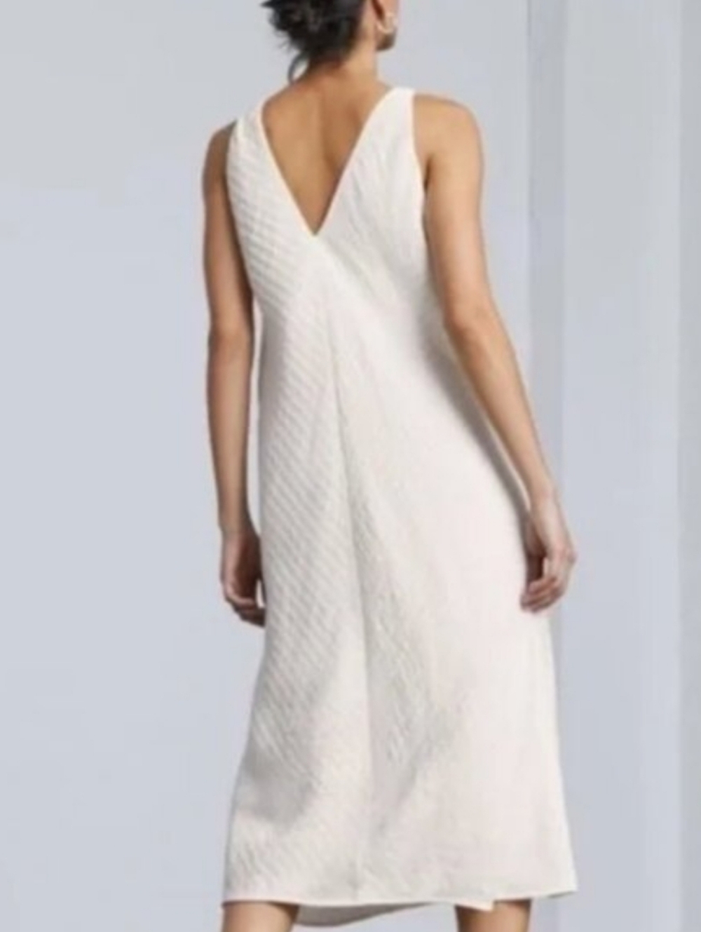 Everlane City Stripe Sleeveless V-Neck Textured Midi Dress in Ivory Size 10 - Picture 2 of 6